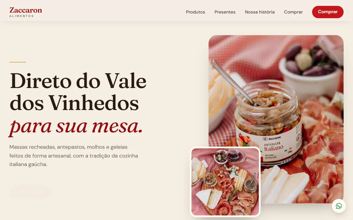 Site da Zaccaron Alimentos